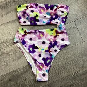 H&M High Leg Floral Bandeau Swimsuit Size Medium NWOT